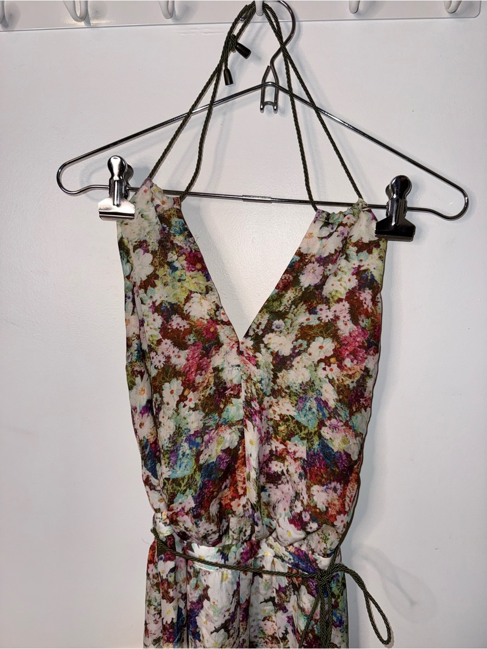 GUESS Los Angeles Floral Halter Maxi Dress Y2K Boho Watercolor Multicolor - Picture 2 of 9